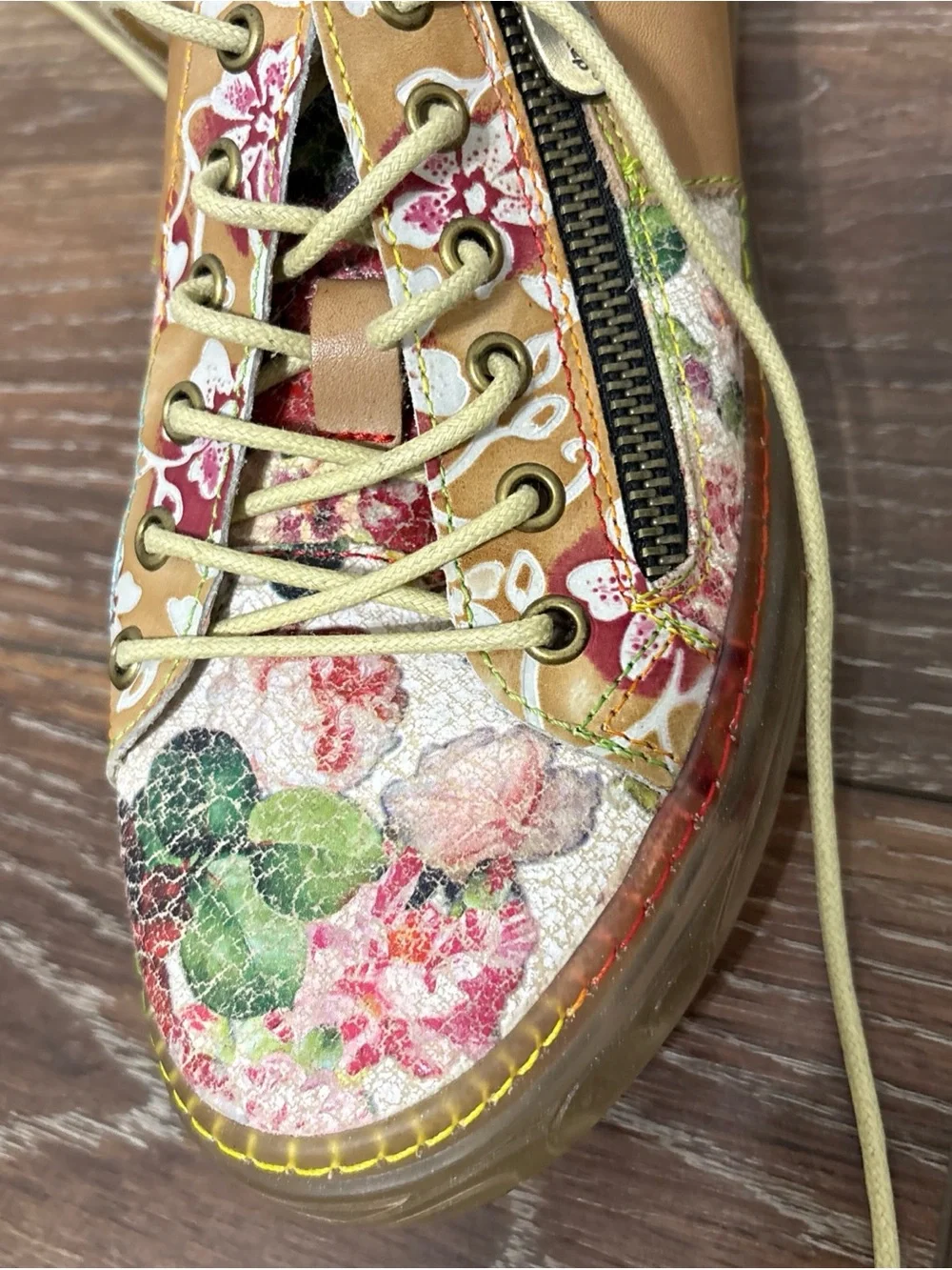 Spring Step L'Artiste  Women's Sneaker Floral Brown Leather Size 38